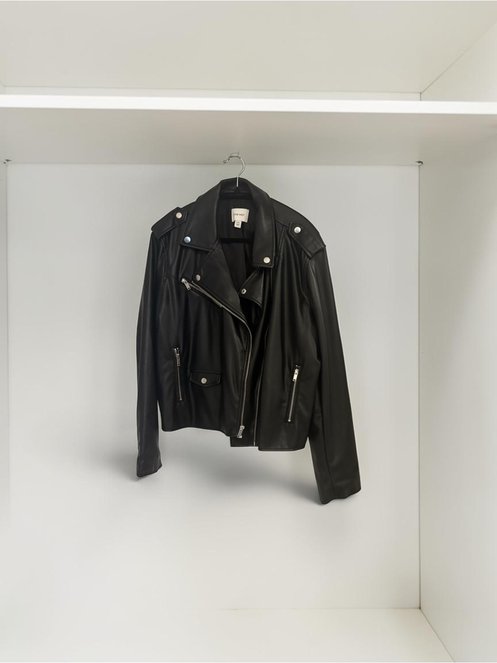 Nine West Black Leather Asymmetrical Moto Jacket